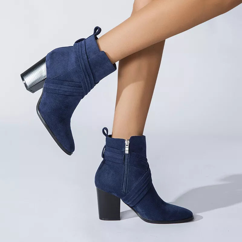 CALANTHAâ„¢ WOMEN'S SIDE ZIPPER CHUNKY HEELED ANKLE BOOTS