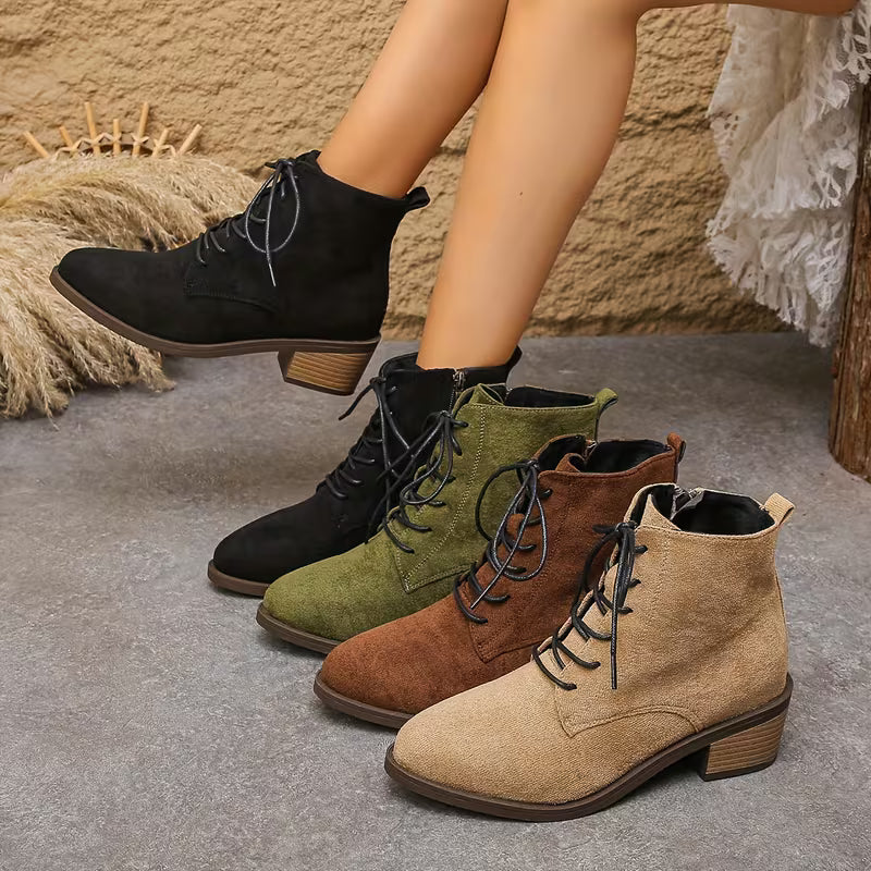 VASHTI™ WOMEN'S POINTED TOE CHUNKY HEELS ANKLE BOOTS