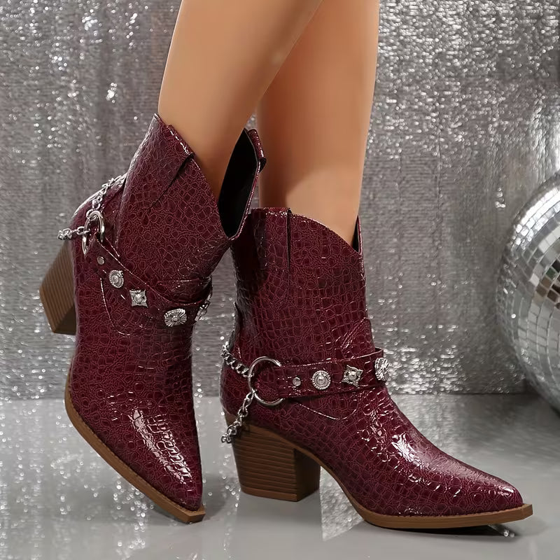 FLEUR™ WOMEN'S CHUNKY METAL BUCKLE POINTED TOE BOOTS