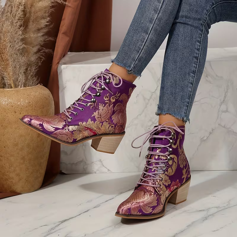 MERINDA™ WOMEN'S EMBROIDERED FLORAL THICK BOOTS