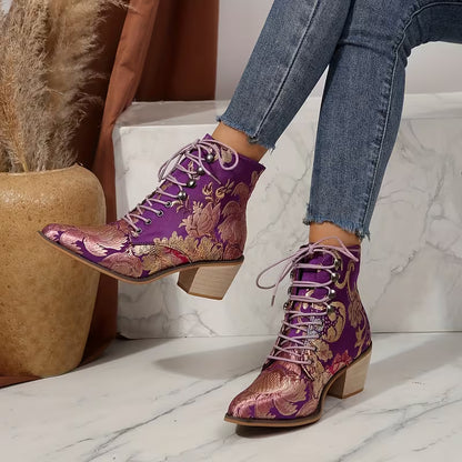 MERINDA™ WOMEN'S EMBROIDERED FLORAL THICK BOOTS