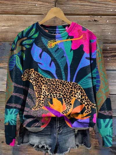ZAYLA™ – WOMEN’S LONG-SLEEVE CREWNECK WITH ANIMAL PRINT