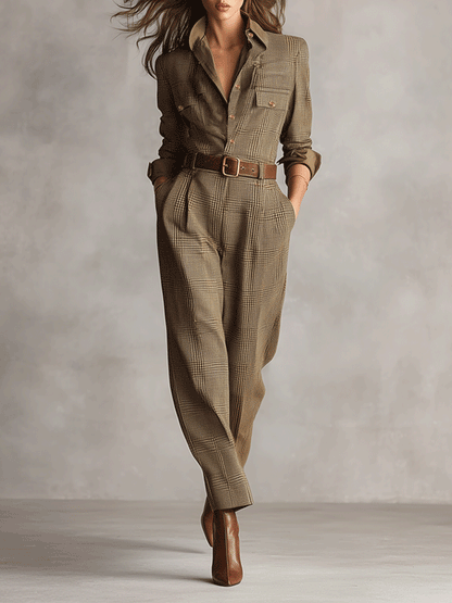 CELIA™ | CHECKED WIDE-LEG JUMPSUIT WITH SOPHISTICATED DETAILS