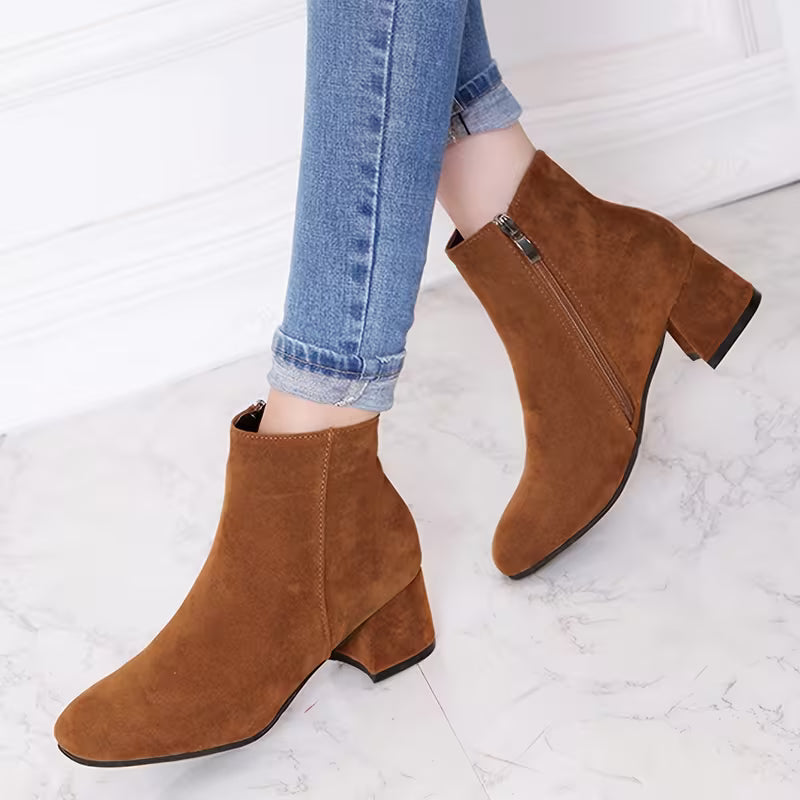 NOAS™ WOMEN'S BLOCK HEEL SIDE ZIPPER ANKLE BOOTS