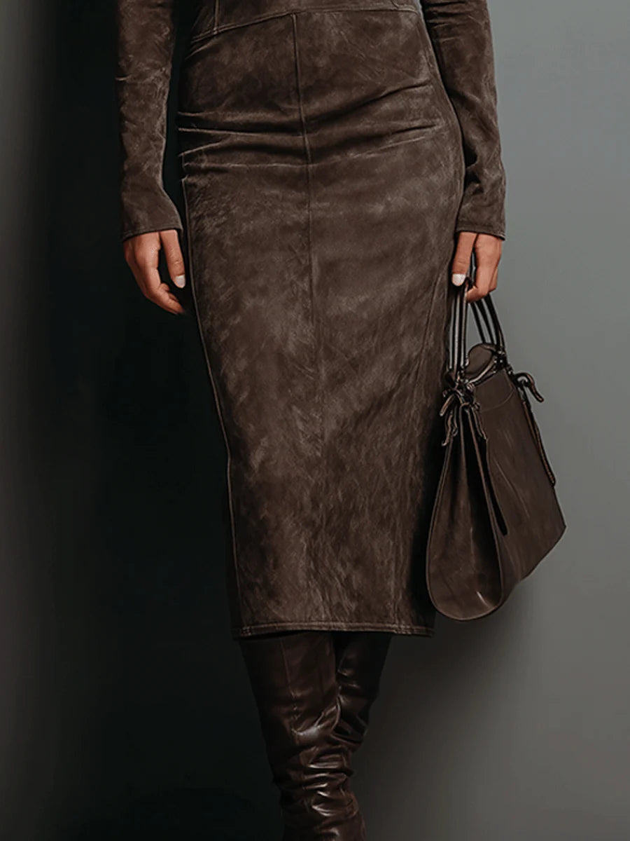 LORENA™ | LONG BROWN MIDI DRESS