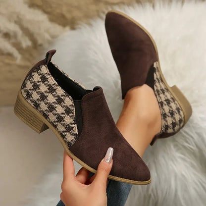 RYLEE™ PREMIUM HOUNDSTOOTH PATTERN CHUNKY HEEL BOOTS