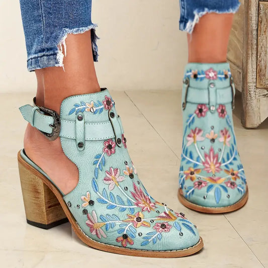 SERAPHINA™ VINTAGE FLORAL CHUNKY HEEL BOOTS