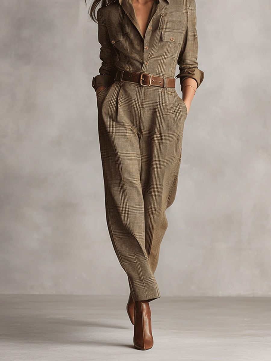 CELIA™ | CHECKED WIDE-LEG JUMPSUIT WITH SOPHISTICATED DETAILS