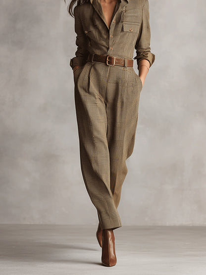 CELIA™ | CHECKED WIDE-LEG JUMPSUIT WITH SOPHISTICATED DETAILS