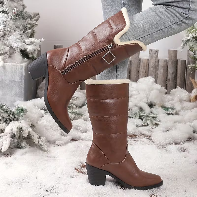 CLANCY™ WOMEN'S CHUNKY HEEL SIDE ZIPPER WINTER BOOTS