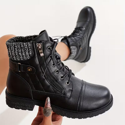 HARLOWE™ WOMEN'S KNIT COLLAR COMFORTABLE ROUND TOE BOOTS