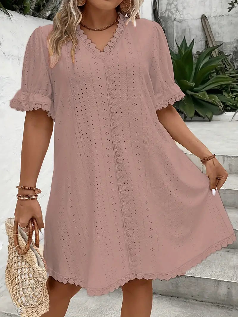 CYRENA™ PLUS SIZE ELEGANT V NECK TUNIC DRESS