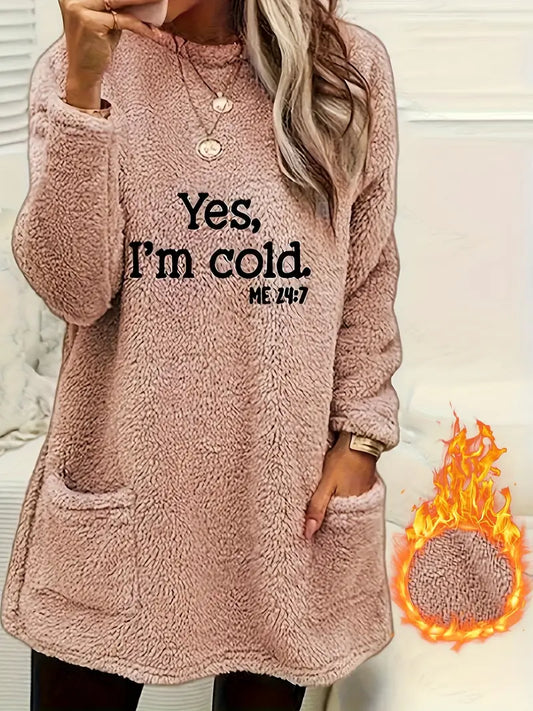 ANNA™ COZY LETTER PRINT FLEECE PULLOVER SWEATSHIRT