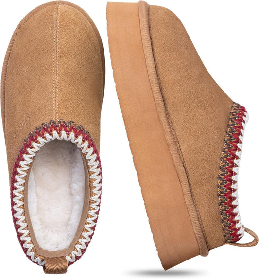 WOMEN'S PLATFORM SLIPPERS – COZY SUEDE ANKLE BOOTS WITH FLEECE LINING