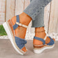 BEGA™ WOMEN'S DENIM BOW ANKLE STRAP WEDGE SANDALS