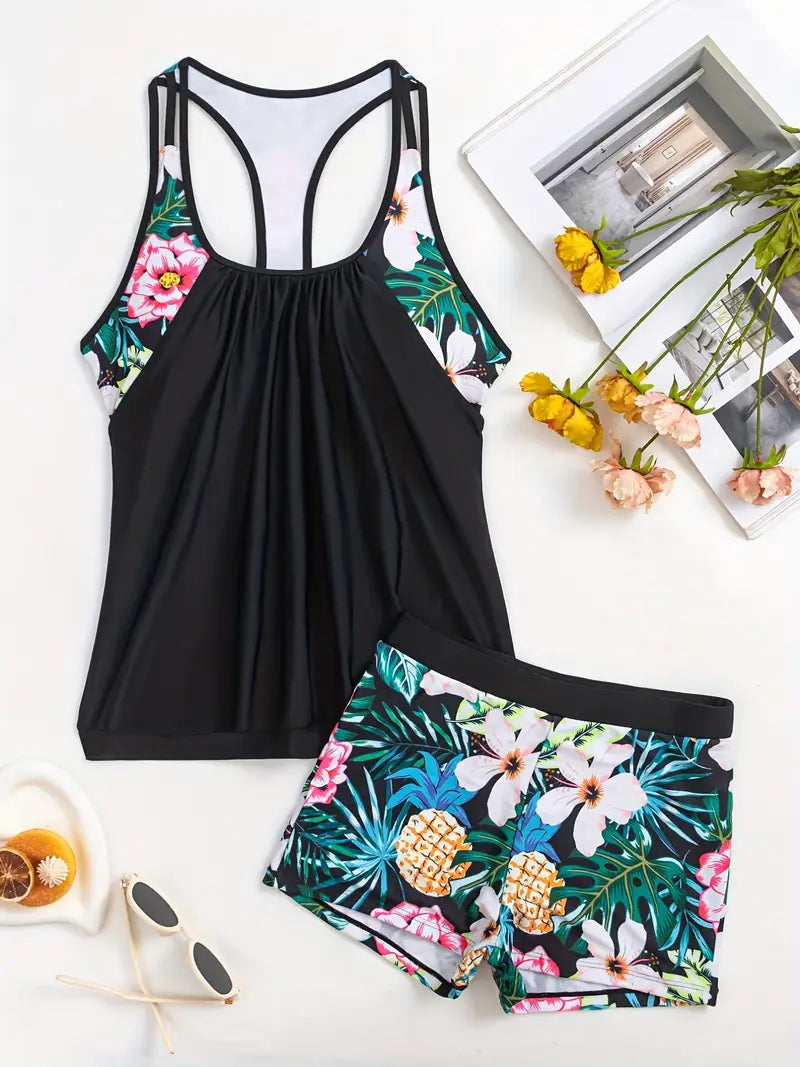 WOMEN'S TROPICAL PRINT TANKINI HOT SWIMSUIT SET