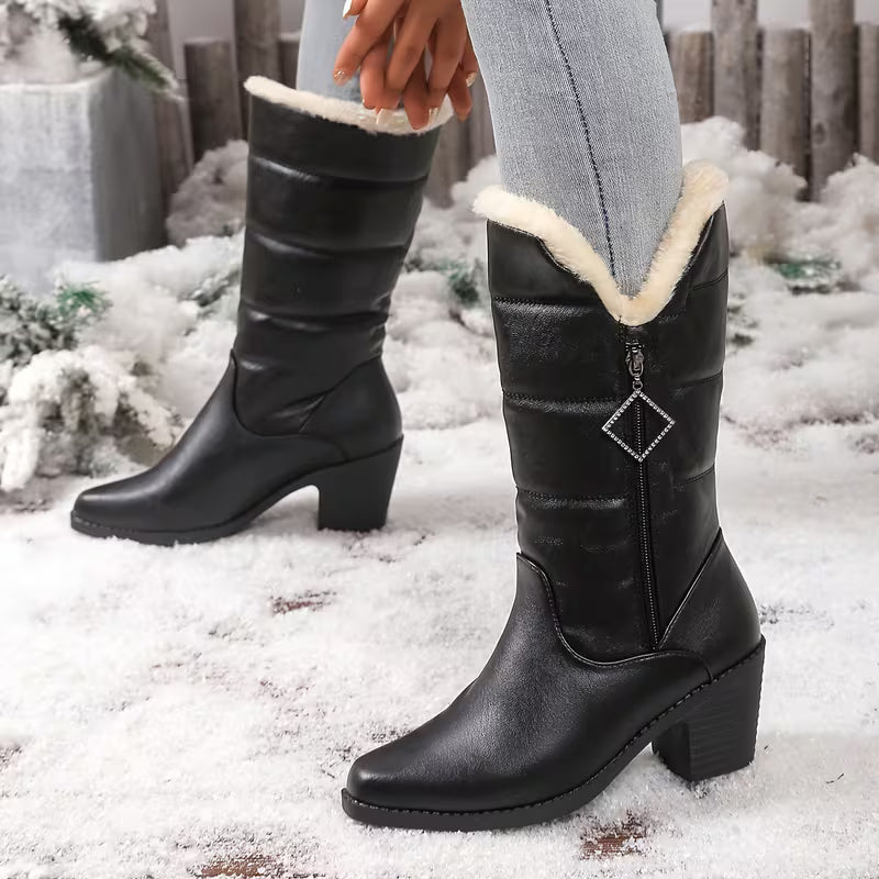 CLANCY™ WOMEN'S CHUNKY HEEL SIDE ZIPPER WINTER BOOTS