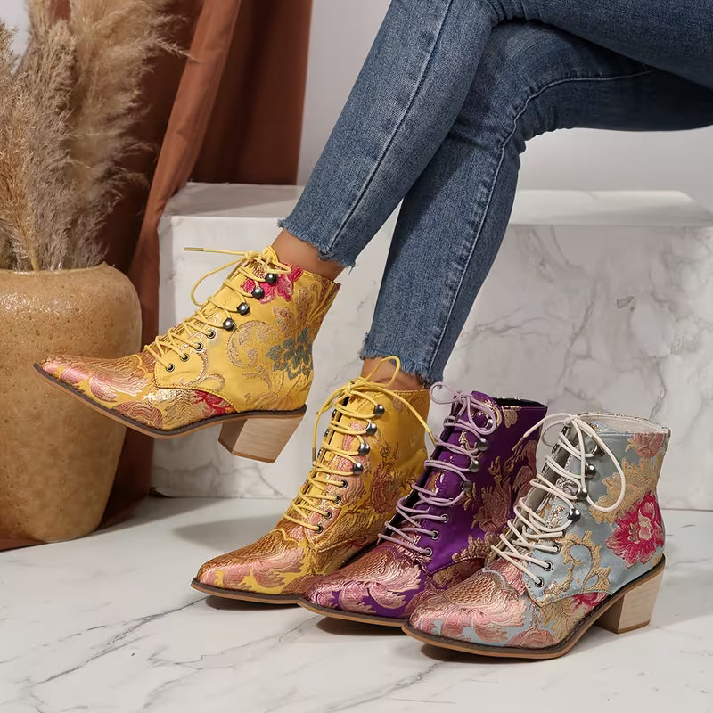 MERINDA™ WOMEN'S EMBROIDERED FLORAL THICK BOOTS