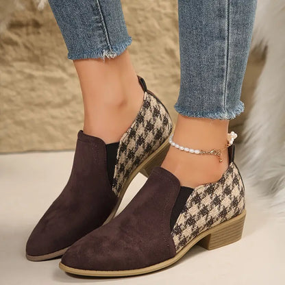 RYLEE™ PREMIUM HOUNDSTOOTH PATTERN CHUNKY HEEL BOOTS