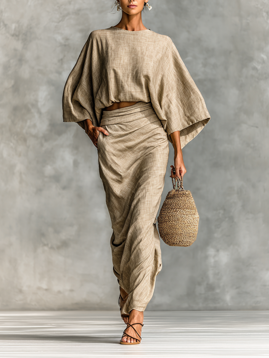 PAULA™ | LONG-SLEEVE LINEN AND COTTON SKIRT SET