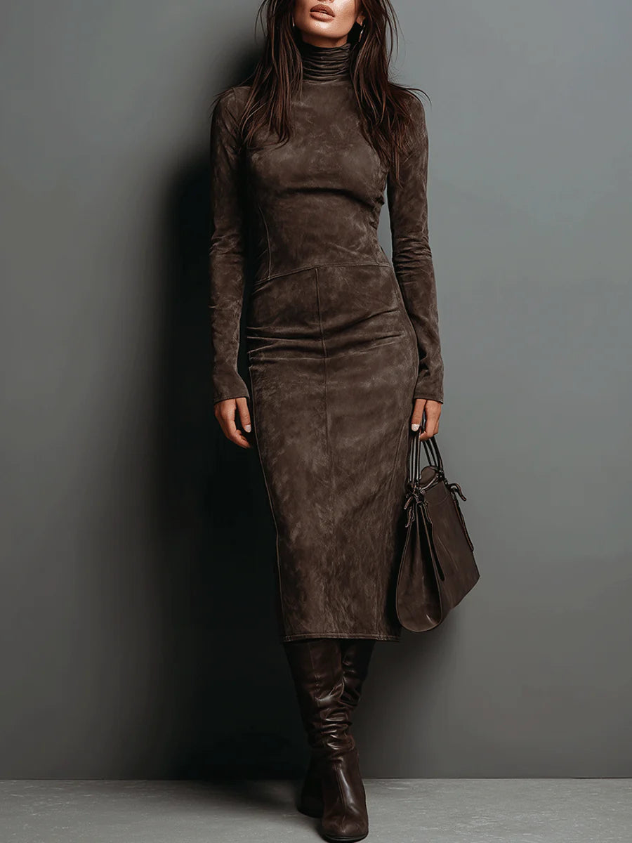 LORENA - LONG BROWN MIDI DRESS