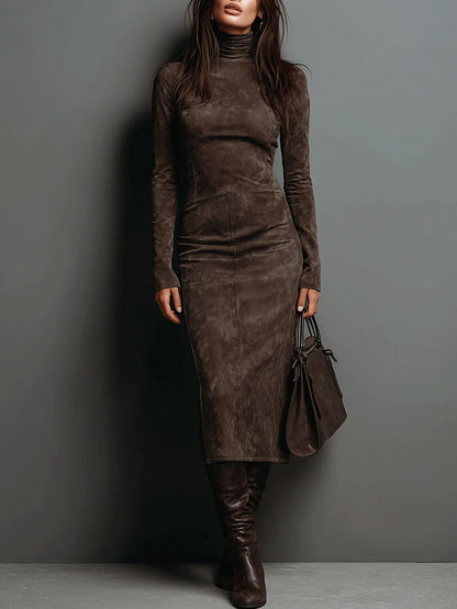 LORENA - LONG BROWN MIDI DRESS