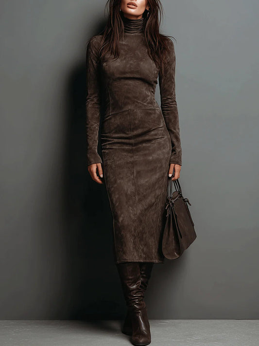 LORENA - LONG BROWN MIDI DRESS