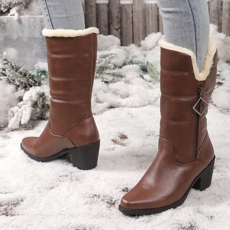 CLANCY™ WOMEN'S CHUNKY HEEL SIDE ZIPPER WINTER BOOTS