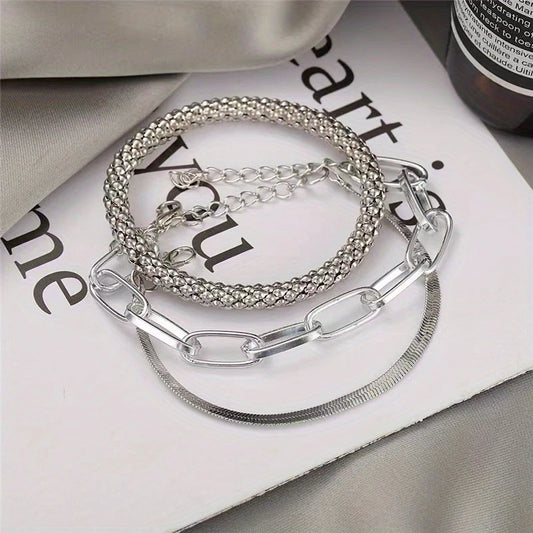 SERPENT GLAM™ — 3-PIECE GOLDEN VINTAGE SNAKE BONE BRACELET SET