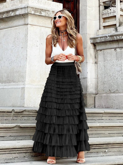 AURELLA™ TULLE RUFFLE MAXI SKIRT