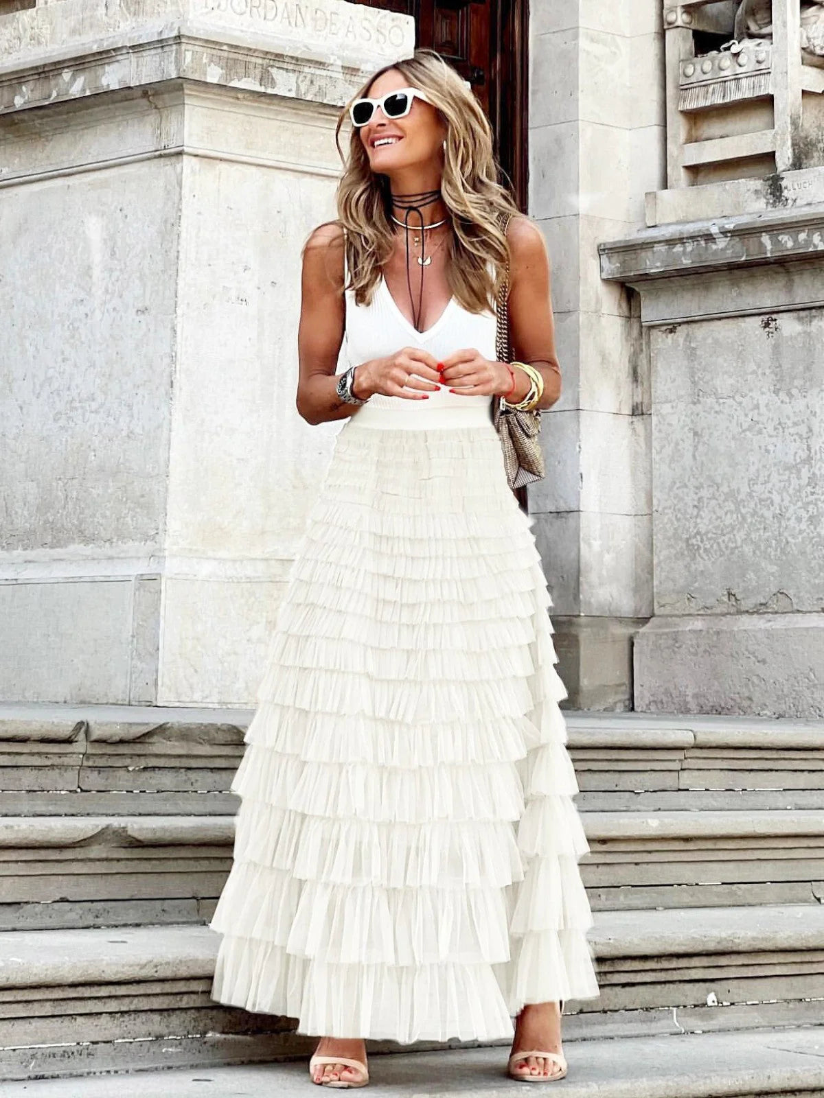AURELLA™ TULLE RUFFLE MAXI SKIRT