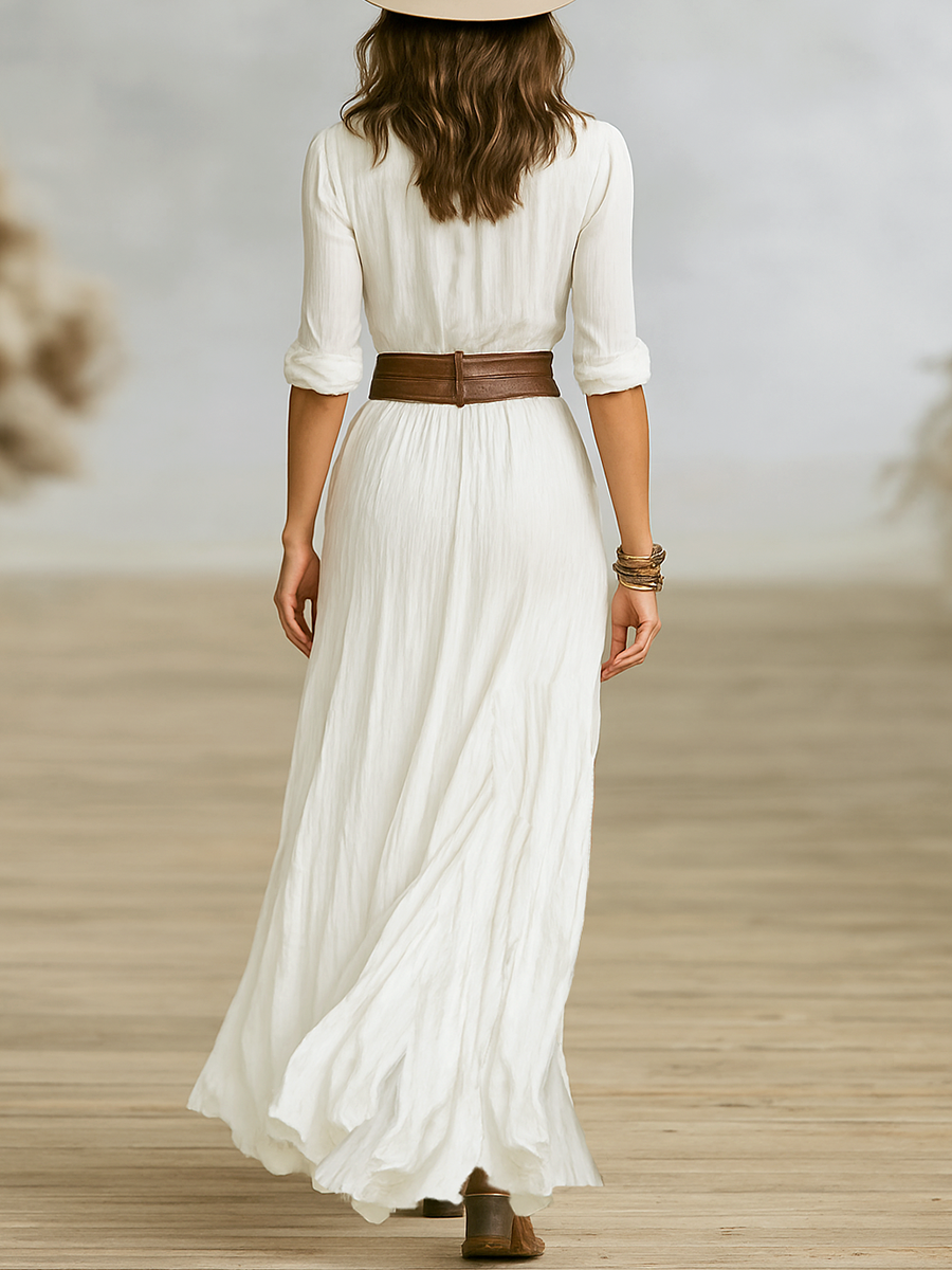 AURORA™ | LONG LINEN DRESS WITH REVERSE COLLAR