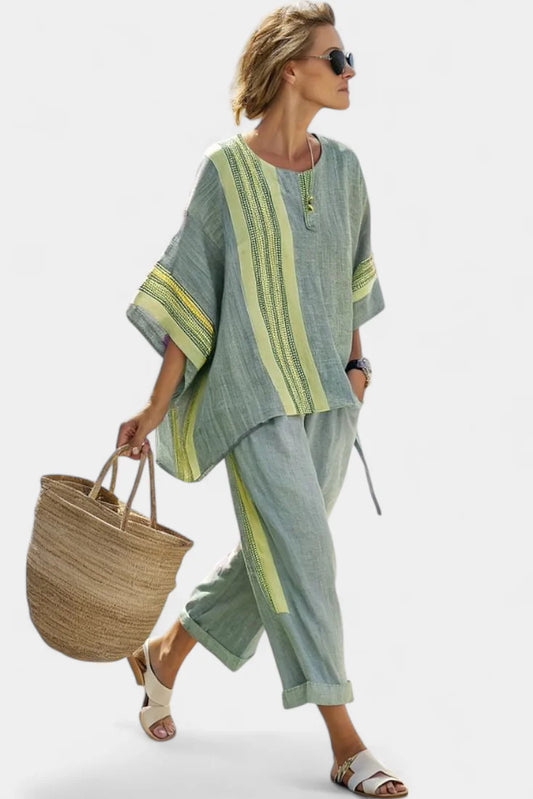 ELOWRIC™ ELEGANT LAVENDER TOP & MUSTARD STRIPED PANTS