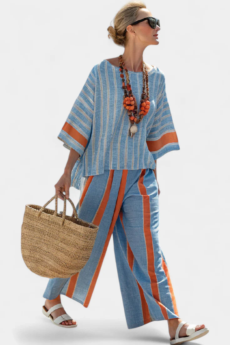 VELMERE™ TERRACOTTA STRIPED TOP & LINEN PANTS