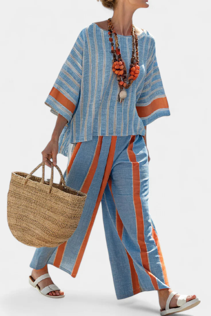 VELMERE™ TERRACOTTA STRIPED TOP & LINEN PANTS