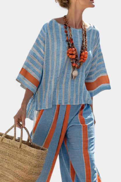 VELMERE™ TERRACOTTA STRIPED TOP & LINEN PANTS