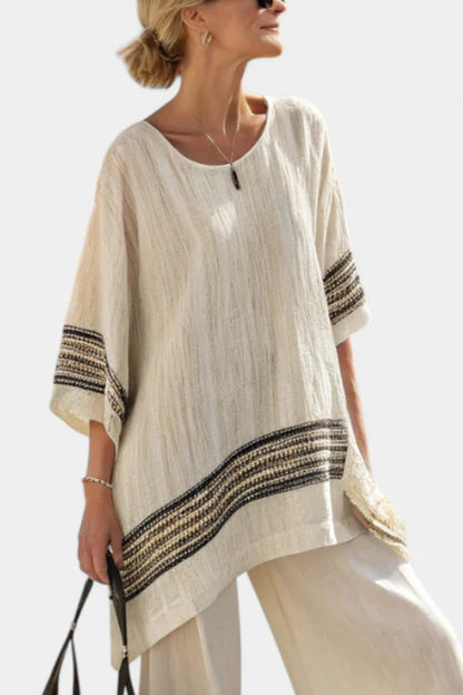 HARLOWE™ ELEGANT STRIPED LINEN TOP & FLOWING PANTS