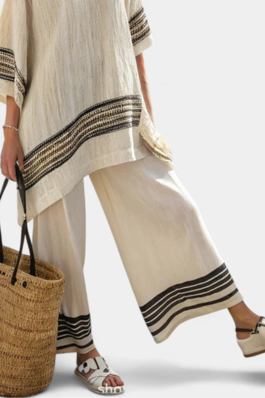 HARLOWE™ ELEGANT STRIPED LINEN TOP & FLOWING PANTS