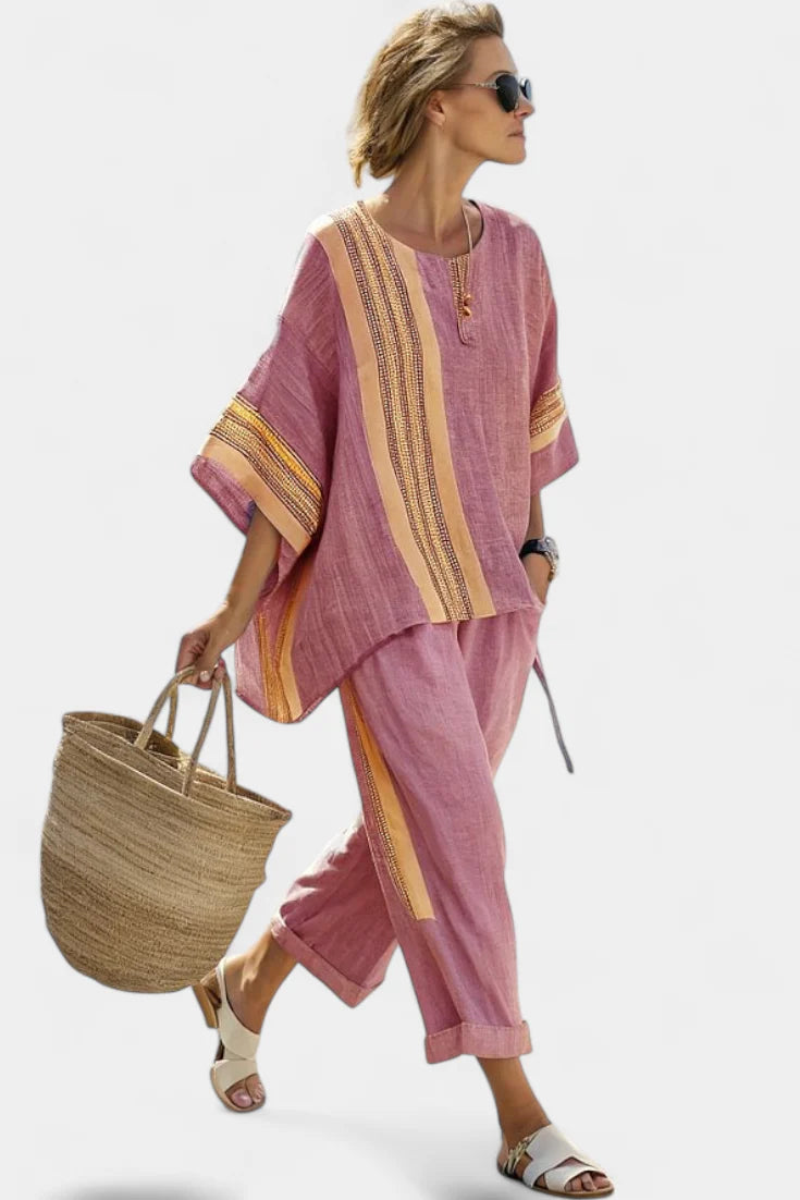 ELOWRIC™ ELEGANT LAVENDER TOP & MUSTARD STRIPED PANTS