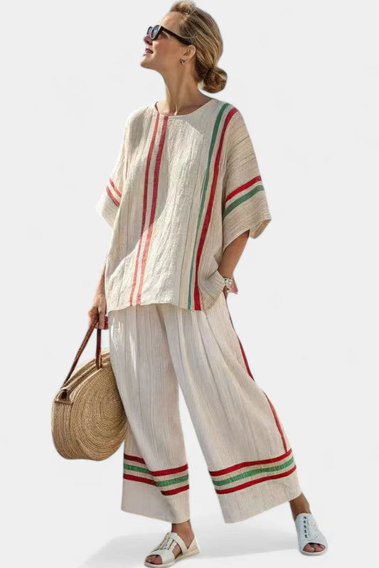 TRUVANE™ COMFORTABLE BOHO PRINT BLOUSE & LOOSE-FIT PANTS