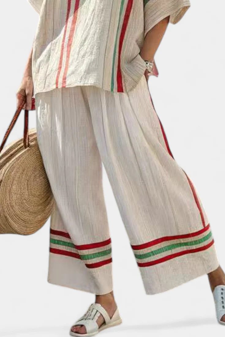 TRUVANE™ COMFORTABLE BOHO PRINT BLOUSE & LOOSE-FIT PANTS