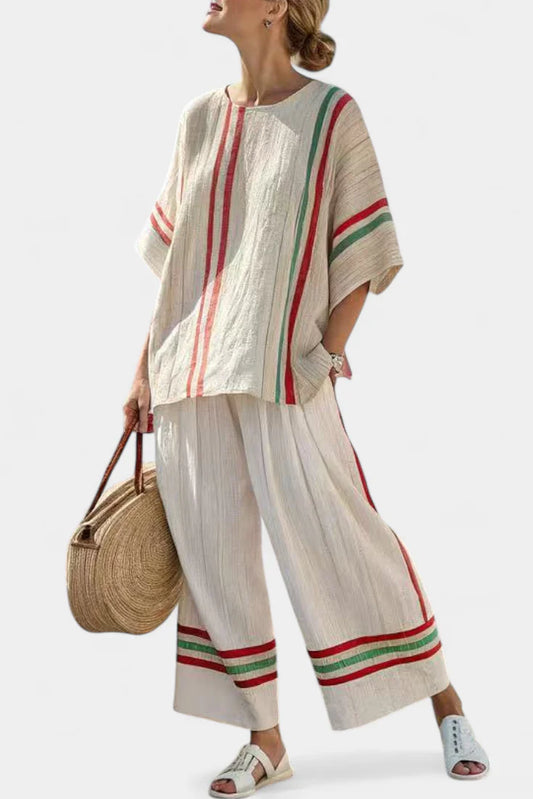 TRUVANE™ COMFORTABLE BOHO PRINT BLOUSE & LOOSE-FIT PANTS