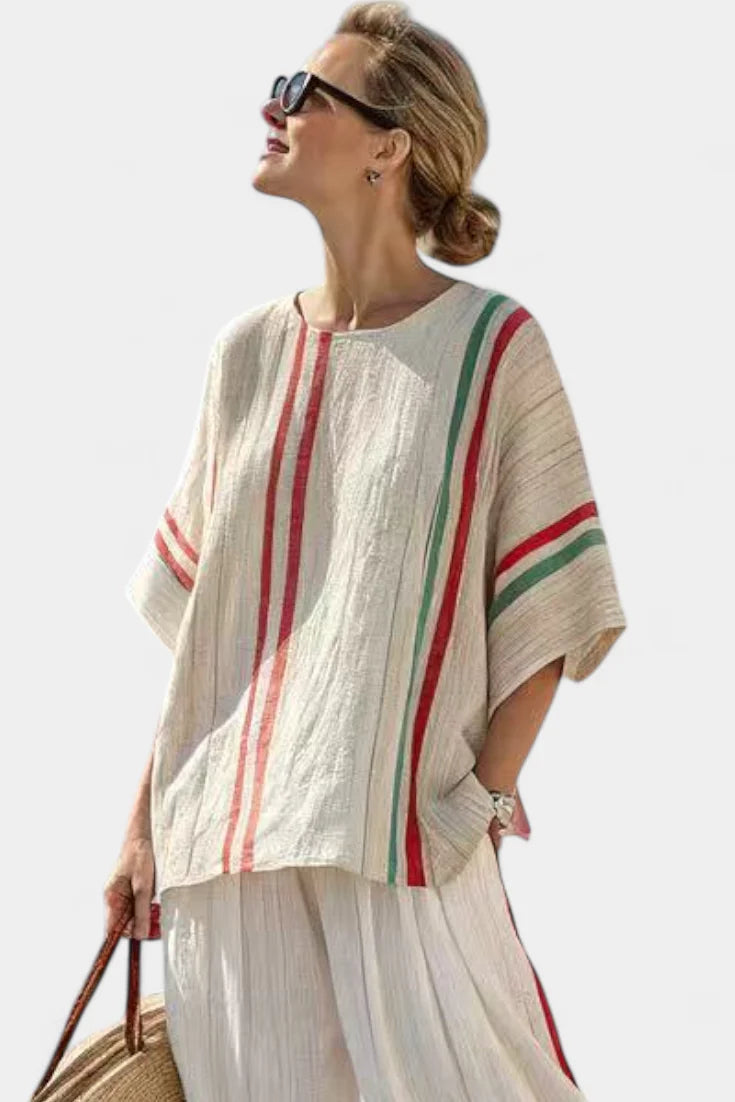 TRUVANE™ COMFORTABLE BOHO PRINT BLOUSE & LOOSE-FIT PANTS