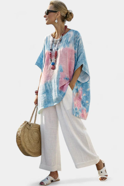 VANTREL™ COMFORTABLE LINEN TOP & STRIPED BAMBOO PANTS