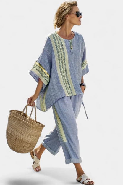 ELOWRIC™ ELEGANT LAVENDER TOP & MUSTARD STRIPED PANTS