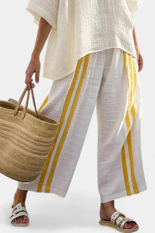 ANSELOR™ ELEGANT STRIPED LINEN TOP & WIDE-LEG PANTS