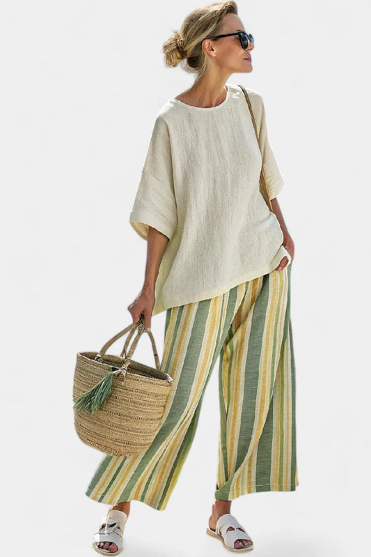 ELLOWYN™ SOPHISTICATED TOP & STRIPED LINEN PANTS