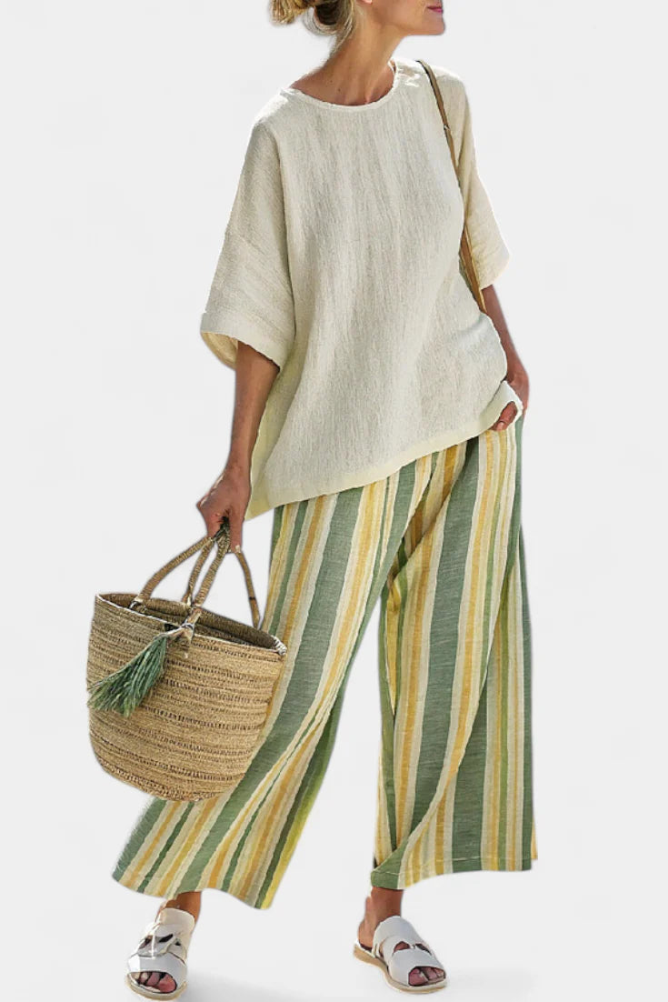 ELLOWYN™ SOPHISTICATED TOP & STRIPED LINEN PANTS