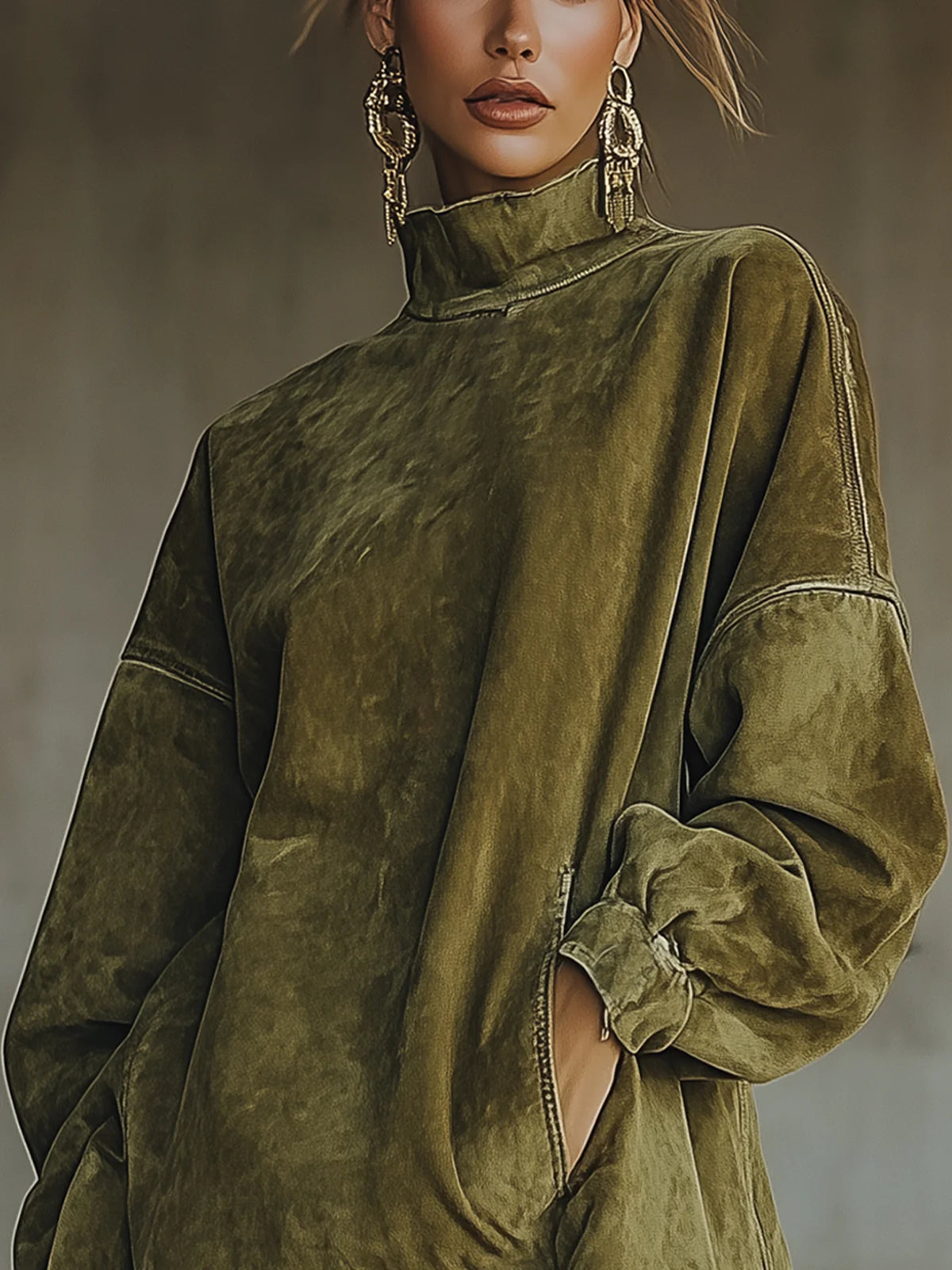 GABRIELA™ | SUEDE DRESS WITH HIGH NECK AND FRINGE
