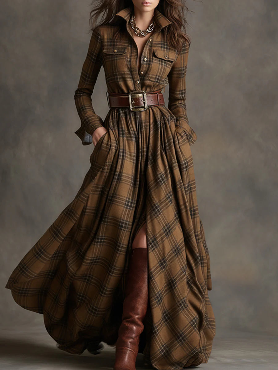 BEATRICE™ | BELTED PLAID MAXI DRESS
